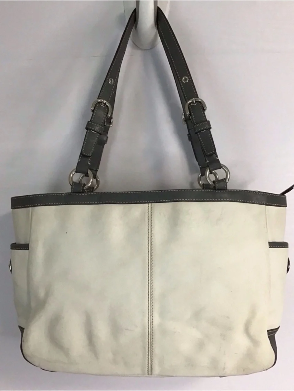 Coach Shoulder white  Gray Leather Purse